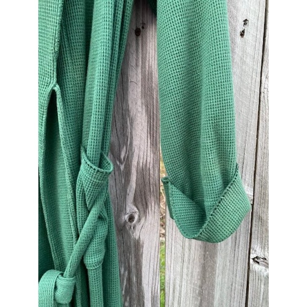 Victorias Secret Waffle Knit Robe Forest Green Shawl Collar Belted Pocket Large - Picture 4 of 5